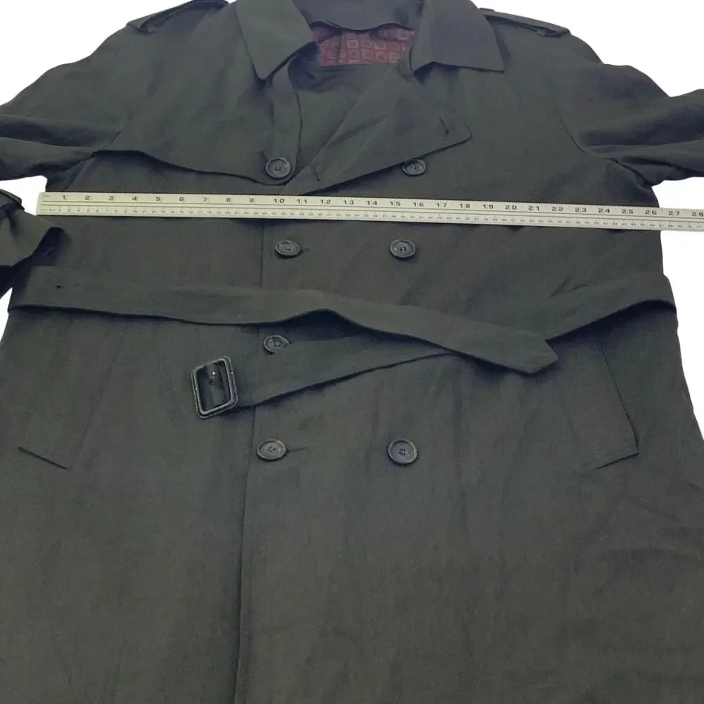 London Fog Mens Trench Coat 44 Reg. Olive Green Lined Double Breasted Old Money - Picture 7 of 16